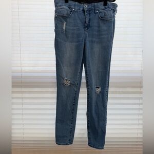 Seven7 Dark Blue Distressed Skinny Ankle Jeans